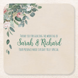 Porta-copo De Papel Quadrado Blush Sage Floral Weding Beber