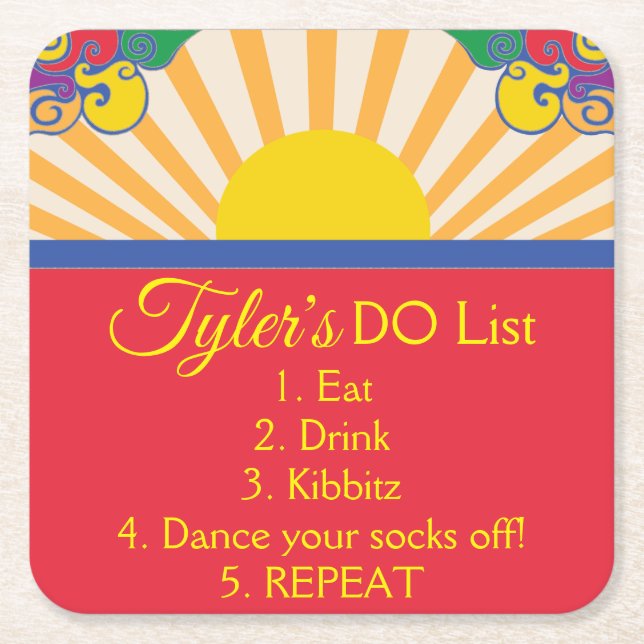 Porta-copo De Papel Quadrado BM Bar ou Bat Mitzvah Deixe a Luz Entrar (Frente)