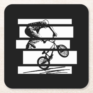 Porta-copo De Papel Quadrado BMX Wheelie Silhouette Urban Lines