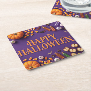 Porta-copo De Papel Quadrado Boas Festas de Halloween Composição Planificada em