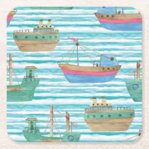 Porta-copo De Papel Quadrado Boats Stripes: Padrão De Pintura Por Aquarela.