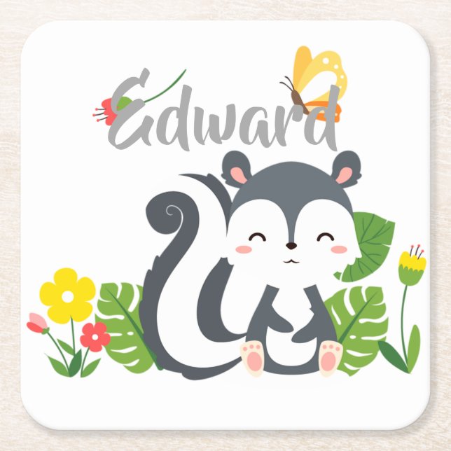 Porta-copo De Papel Quadrado Boca, Borboleta e Flores (Frente)