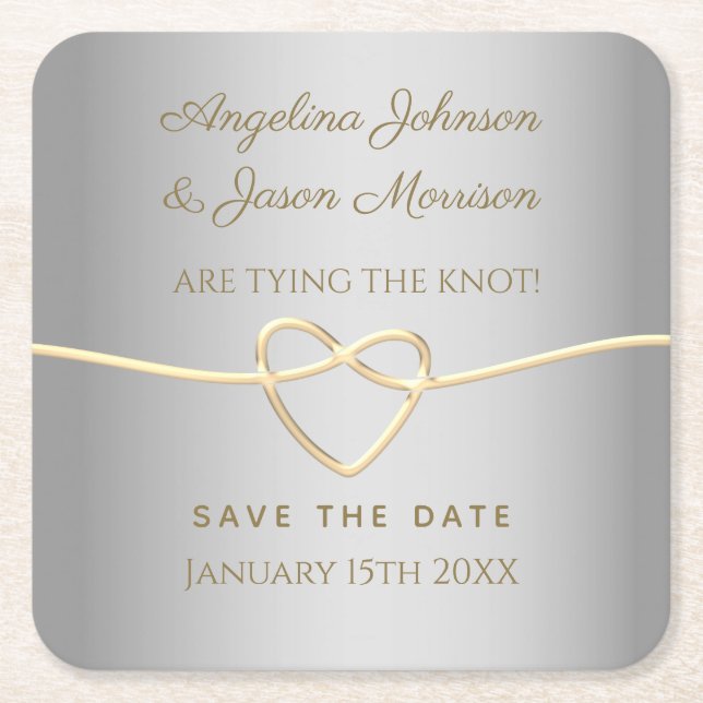 Porta-copo De Papel Quadrado Bodas de Prata Save The Date (Frente)