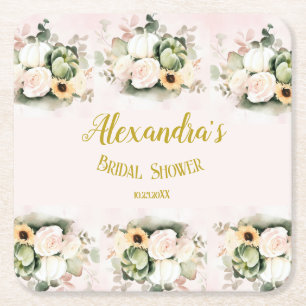 Porta-copo De Papel Quadrado Boho Abóbora Grama de Pampas Chá de Bebê Elegante