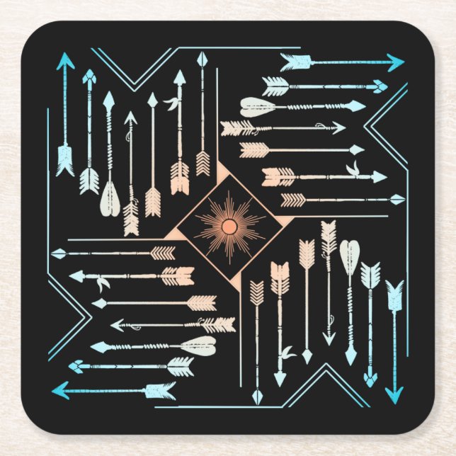 Porta-copo De Papel Quadrado Boho Arrows e Sun V1 ID748 (Frente)