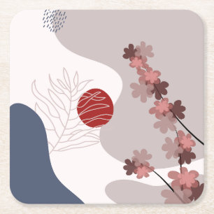 Porta-copo De Papel Quadrado Boho Azul Magenta Botânico