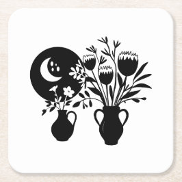 Porta-copo De Papel Quadrado Boho bohemian floral sun moon