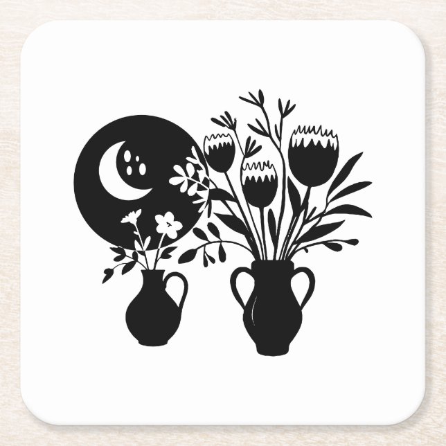 Porta-copo De Papel Quadrado Boho bohemian floral sun moon (Frente)