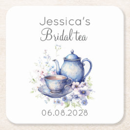Porta-copo De Papel Quadrado Boho Bridal Tea Blue Floral Chá de panela
