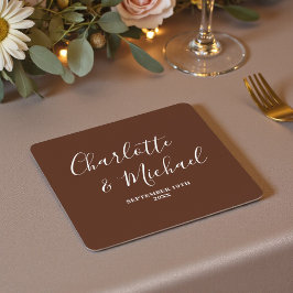 Porta-copo De Papel Quadrado Boho Brown Script Minimalist Wedding