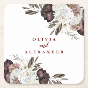 Porta-copo De Papel Quadrado Boho Burgundy Rosas caem no casamento floral Napki