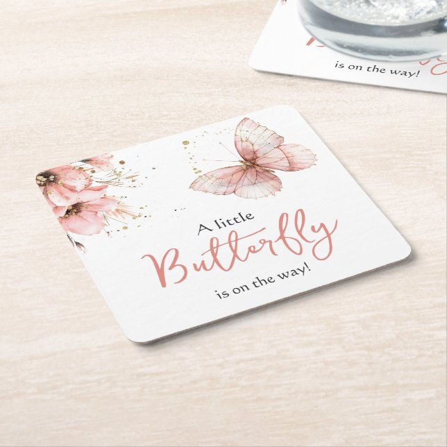 Porta-copo De Papel Quadrado Boho Butterfly Wildflower Floral Girl Baby Shower (Inclinado)