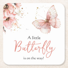 Porta-copo De Papel Quadrado Boho Butterfly Wildflower Floral Girl Baby Shower
