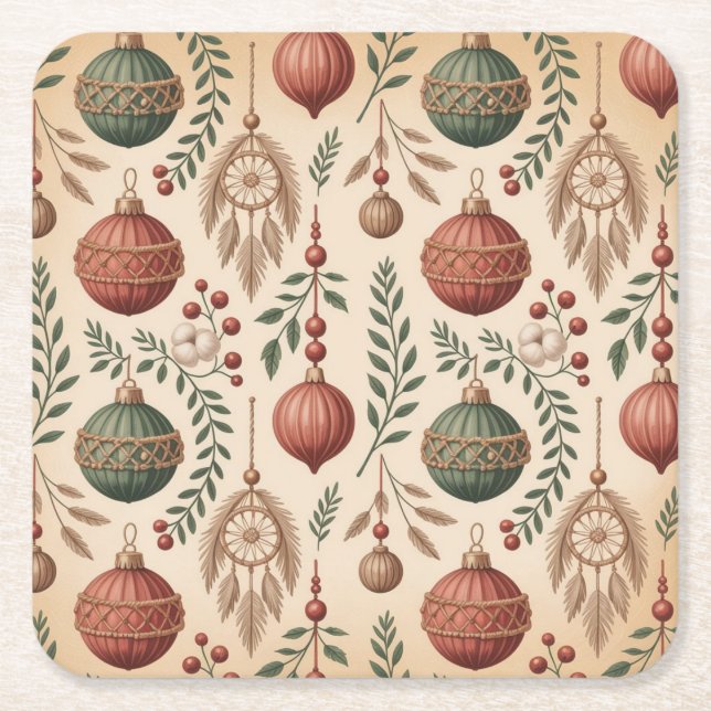 Porta-copo De Papel Quadrado Boho Christmas Ornaments (Frente)