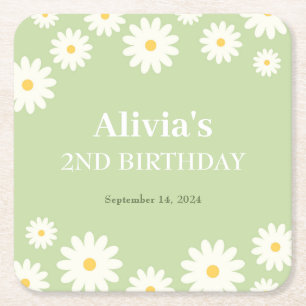 Porta-copo De Papel Quadrado Boho Daisy Dois segundo aniversário Boêmian Verde
