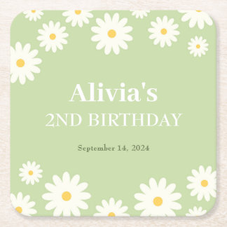 Porta-copo De Papel Quadrado Boho Daisy Dois segundo aniversário Boêmian Verde