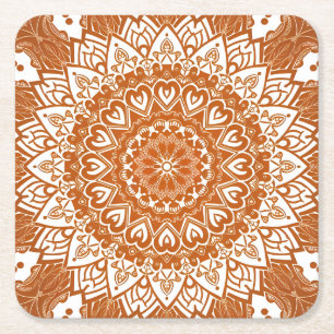 Porta-copo De Papel Quadrado Boho Eclectic Tibetano inspirou Orange Mandala