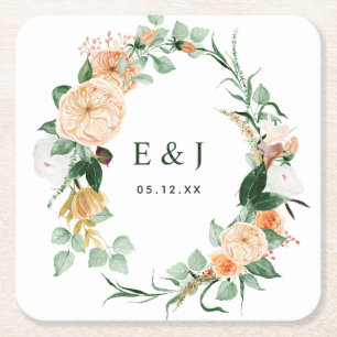 Porta-copo De Papel Quadrado Boho Floral Greenery Monograma Casado