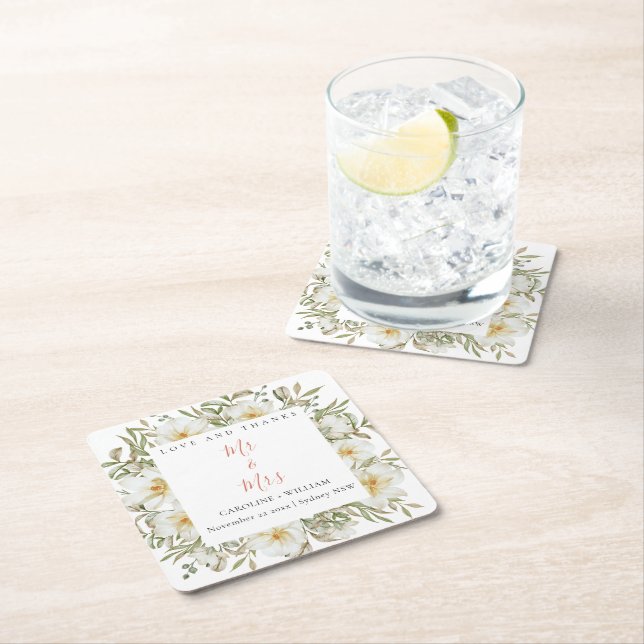 Porta-copo De Papel Quadrado Boho Floral Wedding (Insitu)