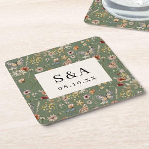 Porta-copo De Papel Quadrado Boho Floral Wedding
