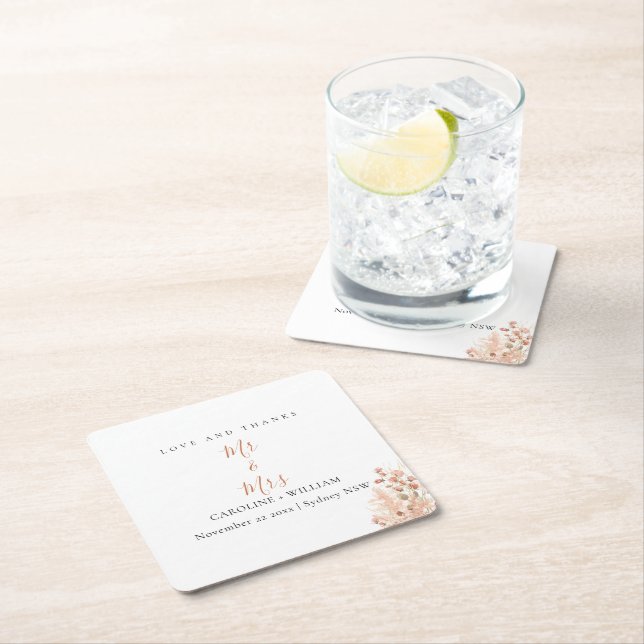 Porta-copo De Papel Quadrado Boho Floral Wedding (Insitu)