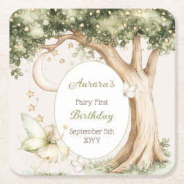 Porta-copo De Papel Quadrado Boho Forest Watercolor Fairy First birthday