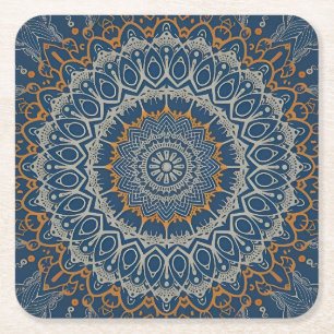 Porta-copo De Papel Quadrado Boho Hippie Tibetano - Estilo Intricado Mandala Az