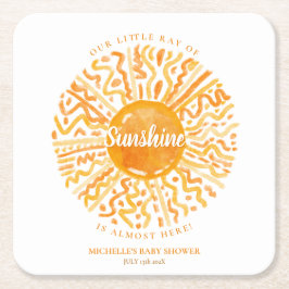 Porta-copo De Papel Quadrado Boho Little Ray of Sunshine Orange Watercolor Sun