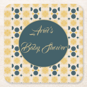 Porta-copo De Papel Quadrado Boho Personalizado Sol Lua Estrelas Azul Amarelo