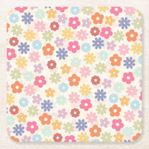 Porta-copo De Papel Quadrado Boho Retro Daisy Flores do Verão 70