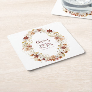 Porta-copo De Papel Quadrado Boho Rústico Floral Burgundy Chás de Casanova Pers
