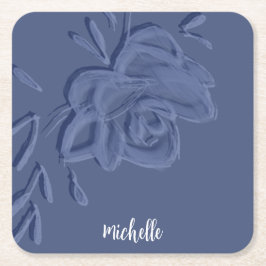 Porta-copo De Papel Quadrado Boho Vintage Flores Azuis Artísticas