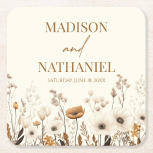 Porta-copo De Papel Quadrado Boho Wildflower Fllower Floral Casamento