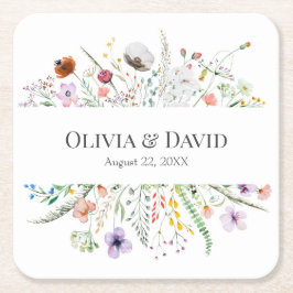 Porta-copo De Papel Quadrado Boho Wildflower Meadow Wedding