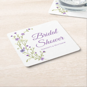 Porta-copo De Papel Quadrado Boho Wildflower Purple Floral Chá de panela