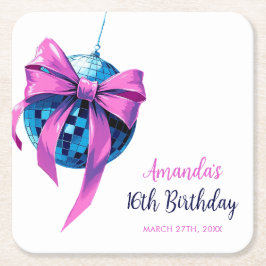 Porta-copo De Papel Quadrado Bola de Disco de Arco Cor-de-Água Rosa Doce 16 Ani