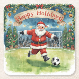 Porta-copo De Papel Quadrado Bola de Futebol para o Natal com Papai Noel