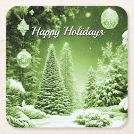 Porta-copo De Papel Quadrado Bolas de Natal Árvores Verdes Feriado