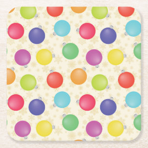 Porta-copo De Papel Quadrado Bolas de Natal coloridas, flocos de neve Dourados