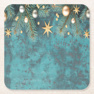 Porta-copo De Papel Quadrado Bolas de Natal Estrelas Ramos Antigos