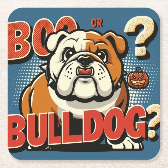 Porta-copo De Papel Quadrado Bold Bulldog Pop Art: Boo ou Bulldog? Ilustração (Frente)
