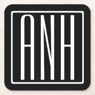 Porta-copo De Papel Quadrado Bold Modern 3 Iniciais Monograma Branco A Preto