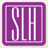 Bold Modern 3 Iniciais Monograma | Branco e Roxo