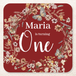 Porta-copo De Papel Quadrado Bold Rustic Floral Baby Birday