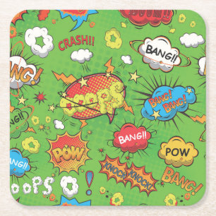 Porta-copo De Papel Quadrado Bolhas de Expressão de Cartoon Coloridas