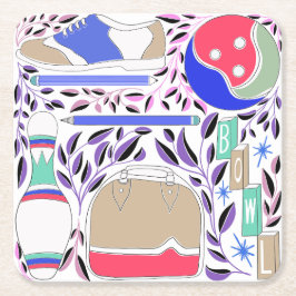 Porta-copo De Papel Quadrado Boliche de Arte Folclórica inspirada na Vintage