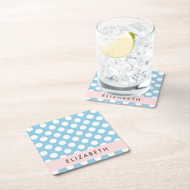 Porta-copo De Papel Quadrado Bolinhas Azuis, Padrão de Bolinhas, Seu Nome (Insitu)