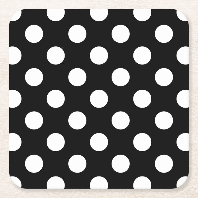 Porta-copo De Papel Quadrado Bolinhas brancas em preto (Frente)