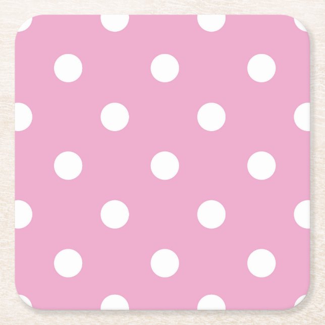 Porta-copo De Papel Quadrado Bolinhas Brancas em Rosa (Frente)