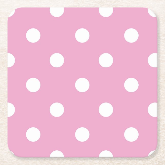 Porta-copo De Papel Quadrado Bolinhas Brancas em Rosa (Frente)